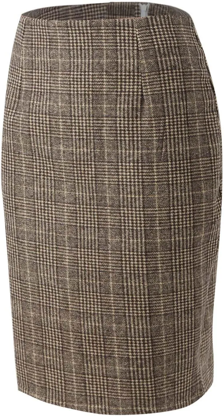 Pencil Pull-On Skirts for Women Plaid Slimming Midi Skirts Fashion Ruched Bodycon Skirt 2024 Trendy Fall Skirt