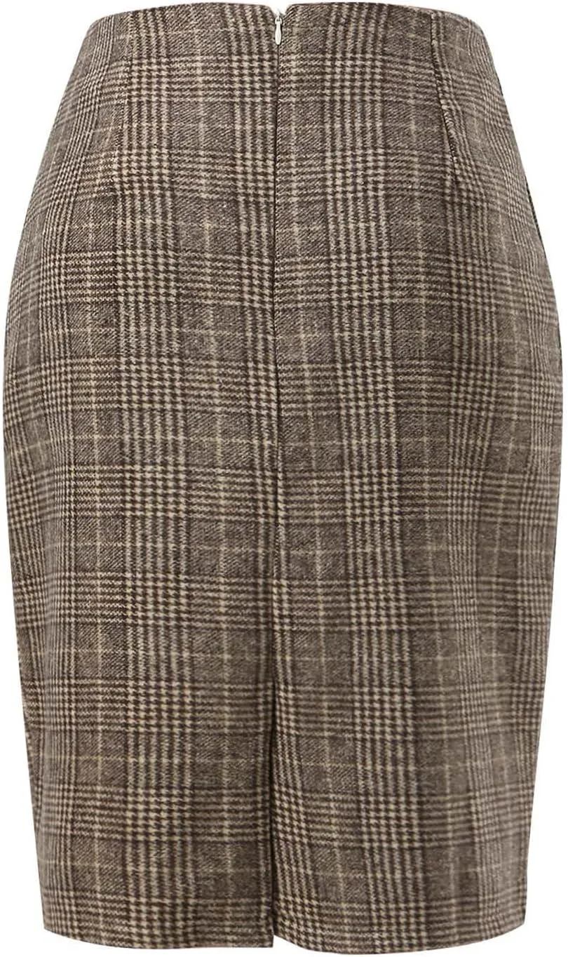 Pencil Pull-On Skirts for Women Plaid Slimming Midi Skirts Fashion Ruched Bodycon Skirt 2024 Trendy Fall Skirt