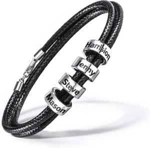 Personalized Bracelets for Men, Braided Custom Friendship Bracelets with 1-7 Engraved Names Beads, Father's Day Gifts, Graduation Gifts