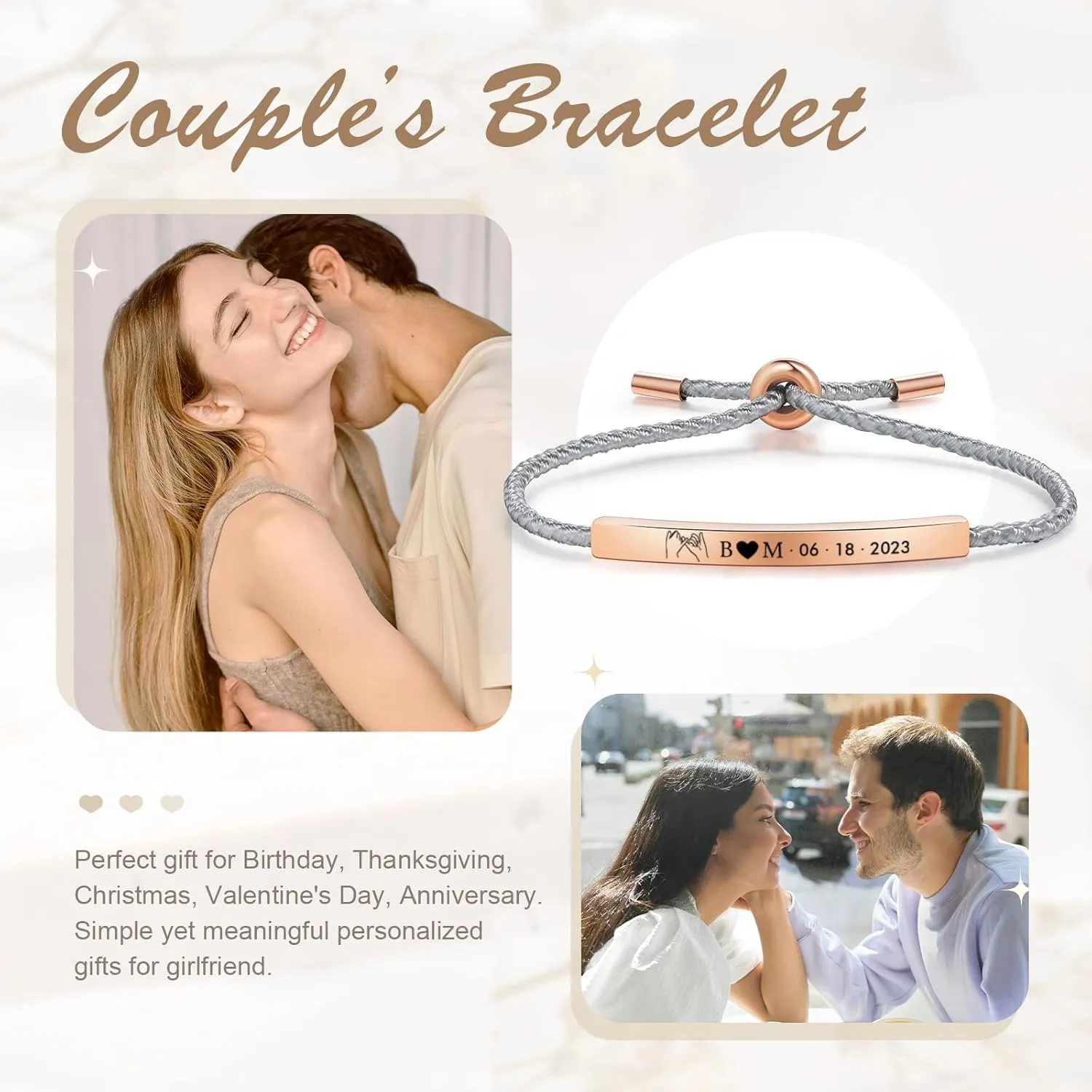 Personalized Bracelets for Men Women Friendship Bracelets Matching Bracelet Stainless Steel Engraved Bracelet for Him Her Valentines Day Gift
