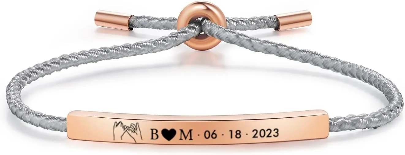 Personalized Bracelets for Men Women Friendship Bracelets Matching Bracelet Stainless Steel Engraved Bracelet for Him Her Valentines Day Gift