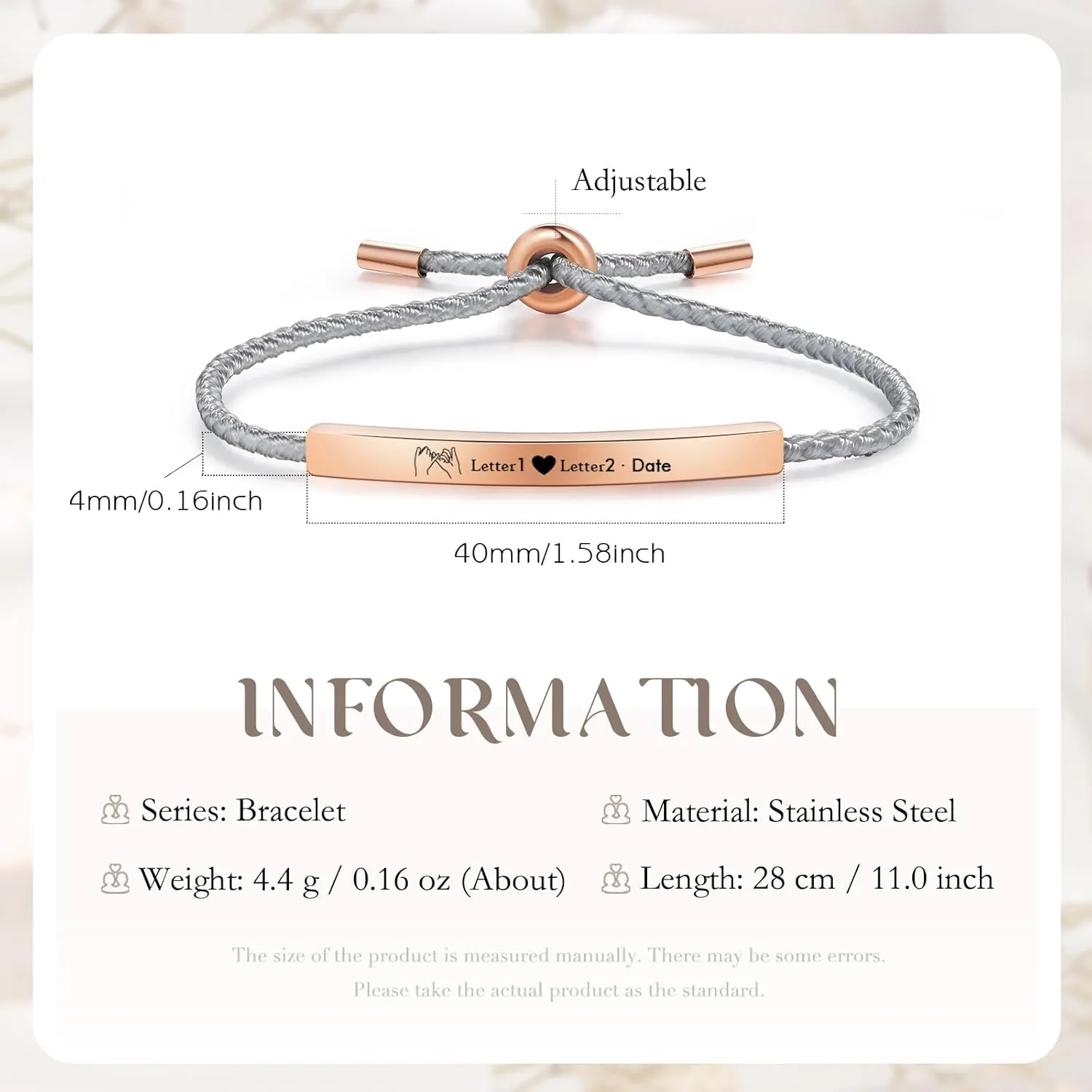 Personalized Bracelets for Men Women Friendship Bracelets Matching Bracelet Stainless Steel Engraved Bracelet for Him Her Valentines Day Gift