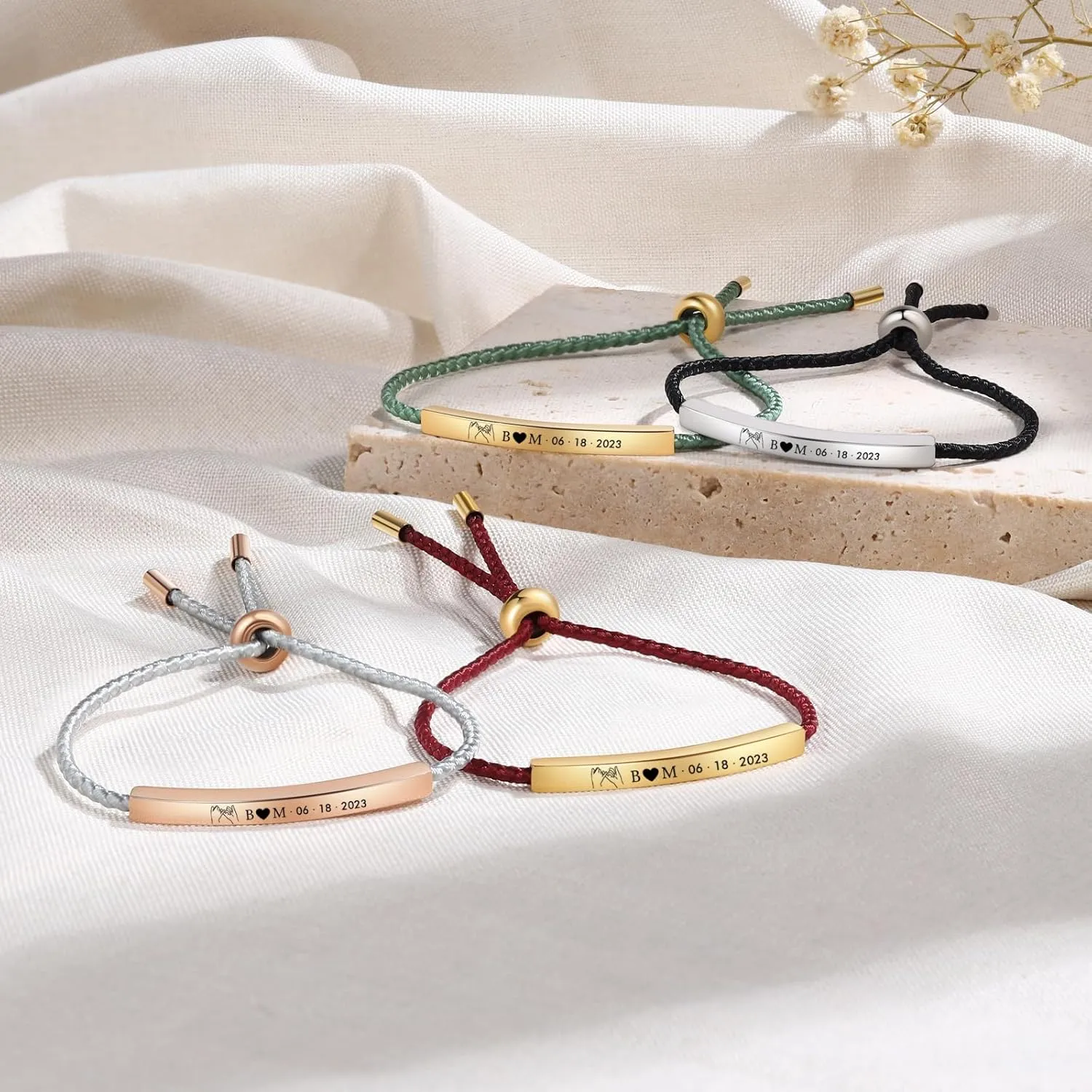 Personalized Bracelets for Men Women Friendship Bracelets Matching Bracelet Stainless Steel Engraved Bracelet for Him Her Valentines Day Gift