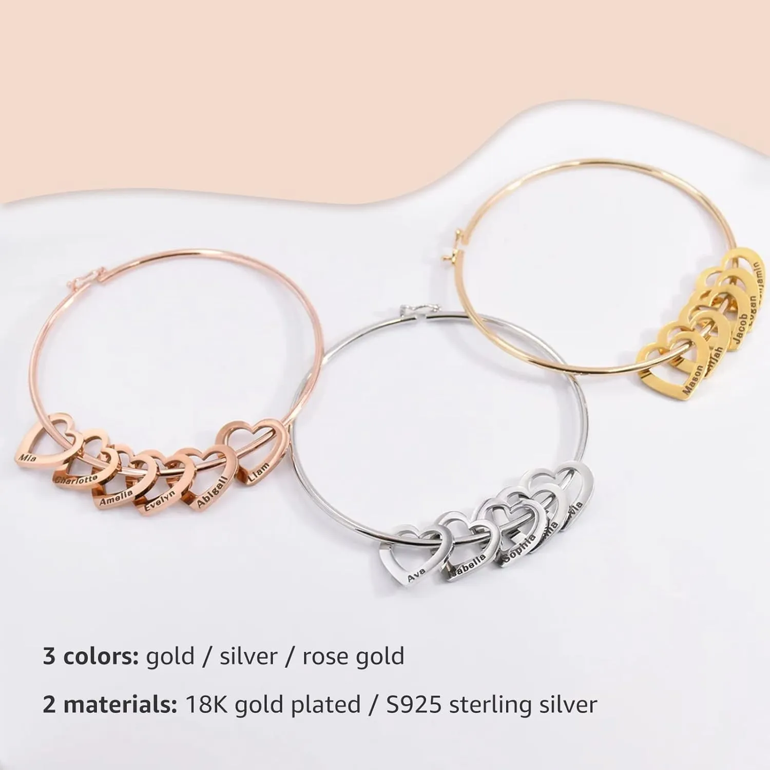 Personalized Mothers Day Gifts for Mom Grandma Custom Heart Charm Bracelets for Women Engraved Mom Bracelet with Kids Name Handmade Name Bracelet Personalized Jewelry for Mom Birthday Gifts