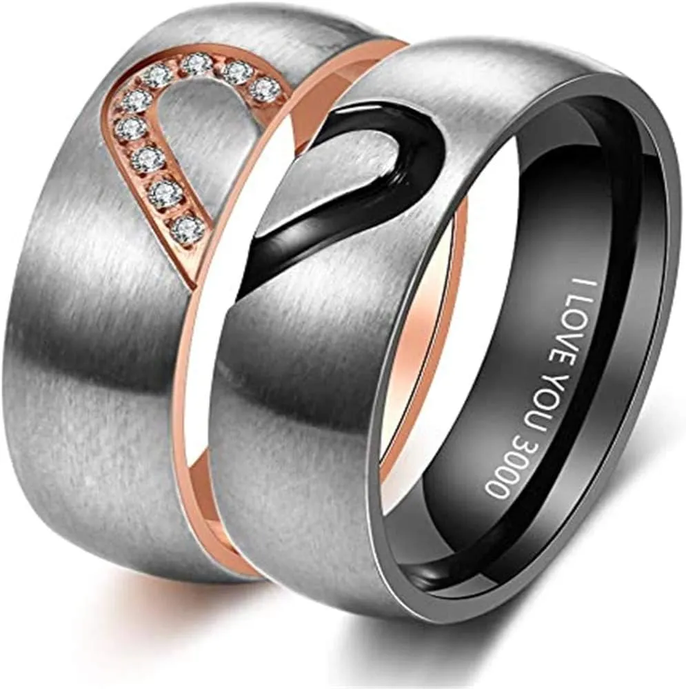 Personalized Promise Rings Set Engagement Bands Rings for Him and Her Custom Couples Rings Set for Her Mens Womens Name Rings Set for Mother Day Gift (Couples style 3)