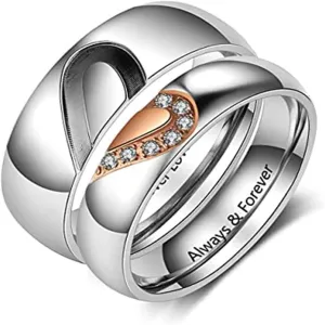 Personalized Promise Rings Set Engagement Bands Rings for Him and Her Custom Couples Rings Set for Her Mens Womens Name Rings Set for Mother Day Gift (Couples style 4)