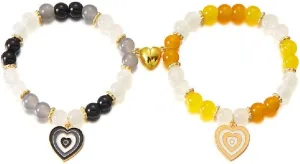 Pingyongchang Matching Bracelets for Couple Love Heart Beaded Stretch Bracelets Couples Friendship Holiday Jewelry Gifts for Women Men-