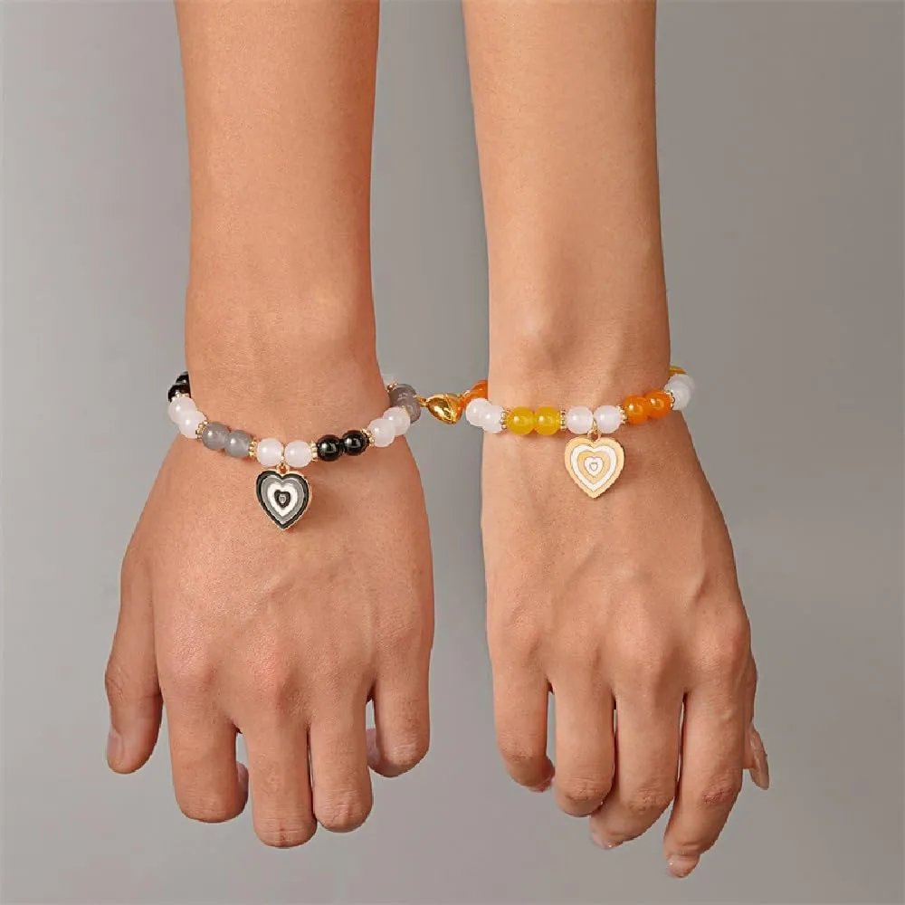 Pingyongchang Matching Bracelets for Couple Love Heart Beaded Stretch Bracelets Couples Friendship Holiday Jewelry Gifts for Women Men-