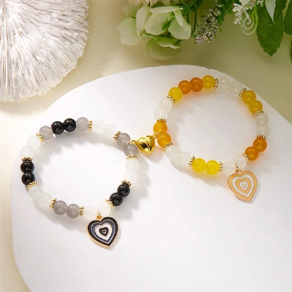 Pingyongchang Matching Bracelets for Couple Love Heart Beaded Stretch Bracelets Couples Friendship Holiday Jewelry Gifts for Women Men-