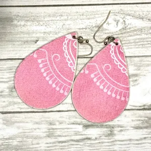 Pink and White Wood Earrings