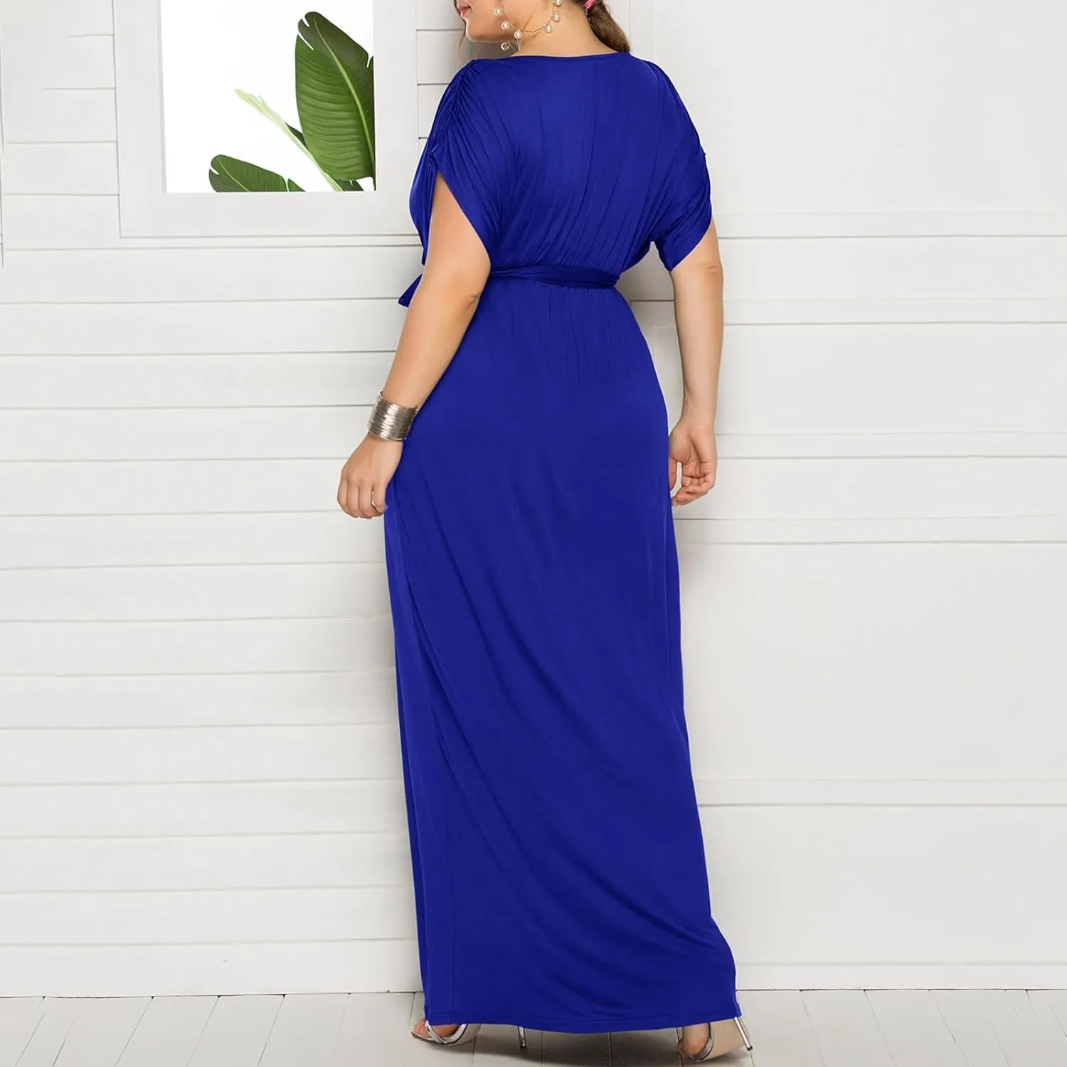Plus Size Dress for Curvy Women Bridesmaid Long Evening Maxi Wrap Dress 2025 Wedding Guest Maxi Dresses with Belt