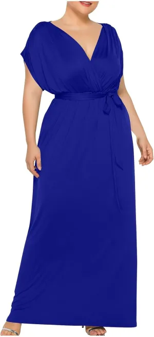 Plus Size Dress for Curvy Women Bridesmaid Long Evening Maxi Wrap Dress 2025 Wedding Guest Maxi Dresses with Belt