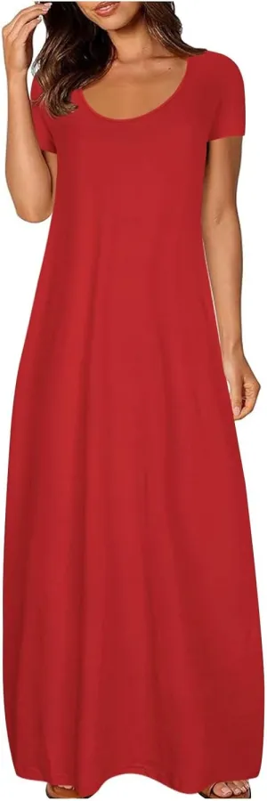 Plus Size Dresses for Curvy Women Loose Fit Round Neck Summer Beach Dresses Casual Flowy Maxi Tshirt Sundresses