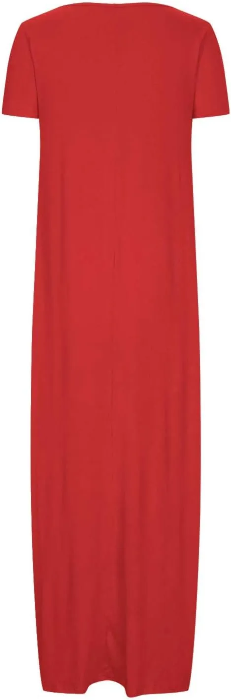 Plus Size Dresses for Curvy Women Loose Fit Round Neck Summer Beach Dresses Casual Flowy Maxi Tshirt Sundresses