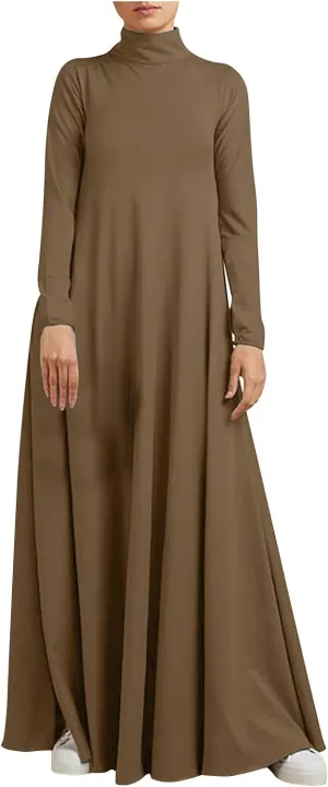 Plus Size Dresses for Women Formal Sexy Long Sleeve High Neck Ruffle Swing Maxi Dress Casual Solid Fall Winter Dress