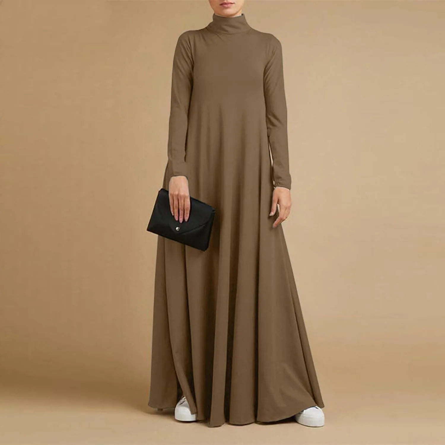 Plus Size Dresses for Women Formal Sexy Long Sleeve High Neck Ruffle Swing Maxi Dress Casual Solid Fall Winter Dress