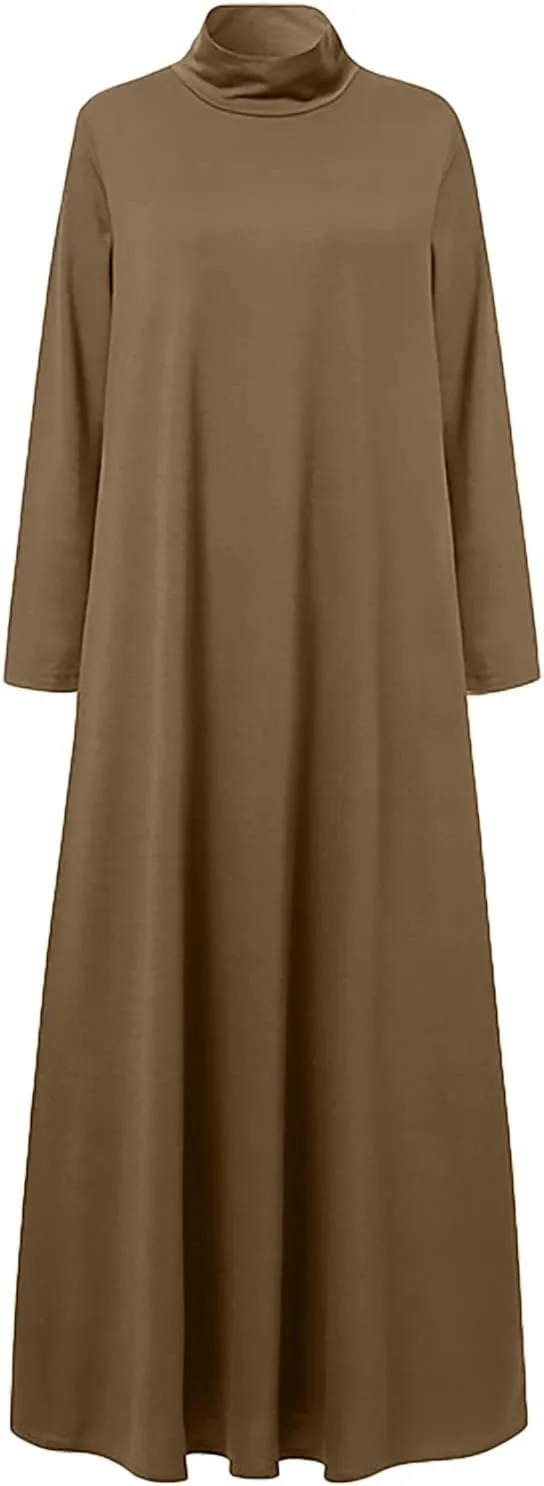Plus Size Dresses for Women Formal Sexy Long Sleeve High Neck Ruffle Swing Maxi Dress Casual Solid Fall Winter Dress