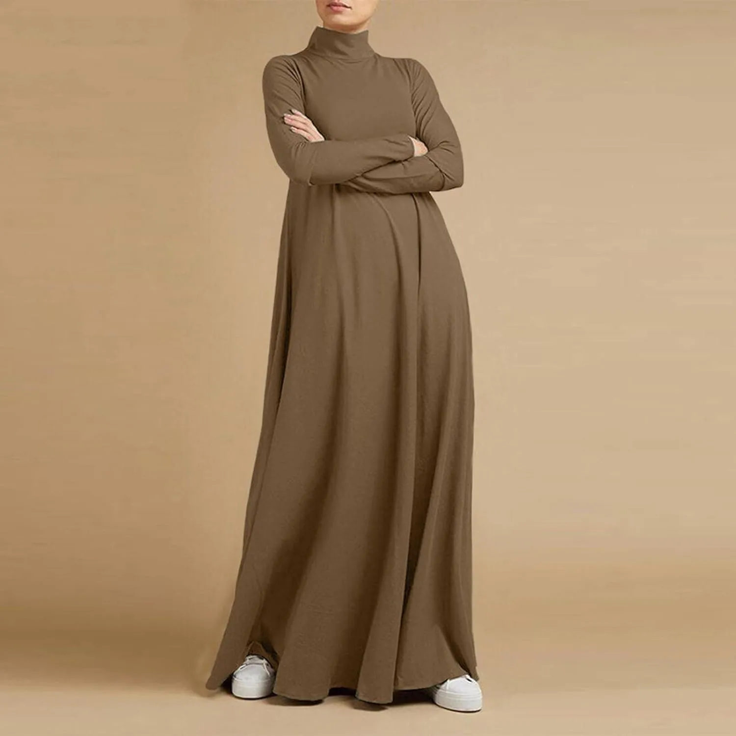 Plus Size Dresses for Women Formal Sexy Long Sleeve High Neck Ruffle Swing Maxi Dress Casual Solid Fall Winter Dress