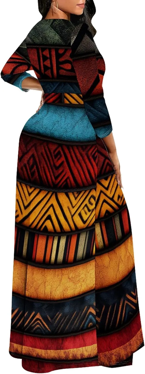 Plus Size Maxi Dresses for Curvy Women Casual Long Sleeve Crewneck Wrap Floor Length Dress with Belt