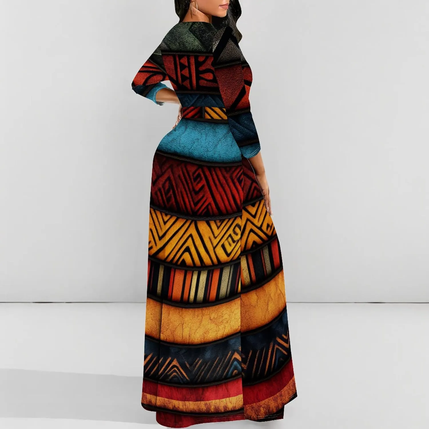 Plus Size Maxi Dresses for Curvy Women Casual Long Sleeve Crewneck Wrap Floor Length Dress with Belt