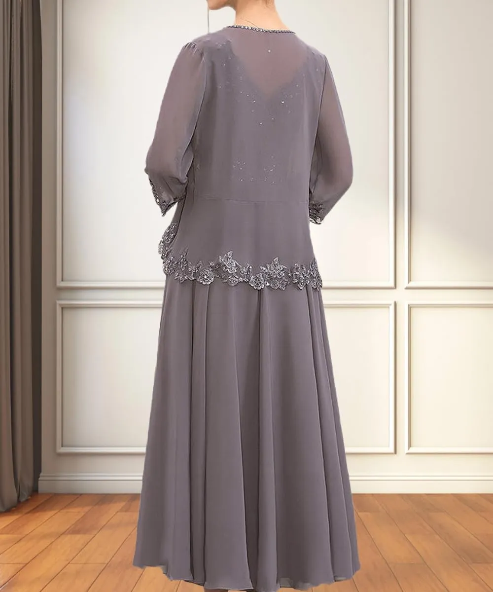 Plus Size Mother of The Bride Dresses for Wedding 2 Pieces Chiffon Ruffled Formal Dress with Jacket YB40