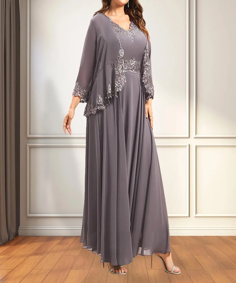 Plus Size Mother of The Bride Dresses for Wedding 2 Pieces Chiffon Ruffled Formal Dress with Jacket YB40