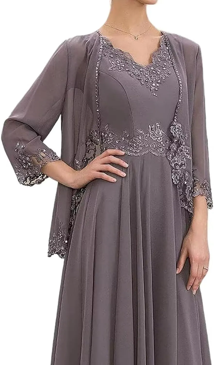 Plus Size Mother of The Bride Dresses for Wedding 2 Pieces Chiffon Ruffled Formal Dress with Jacket YB40