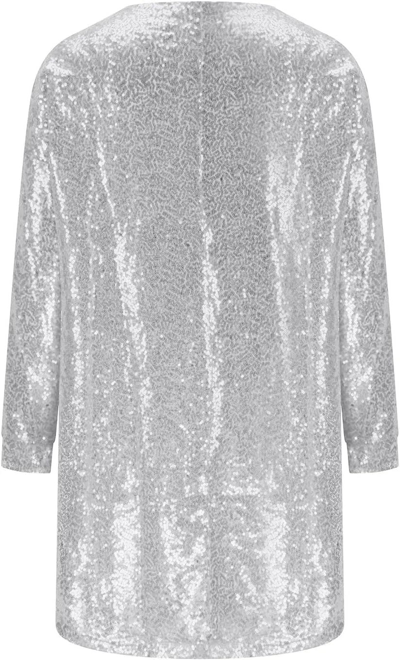 Plus Size Sequin Dress for Women Oversized Flowy Sparkly Knee Shirt Dress Glitter Ball Party Night Concert Clubwear
