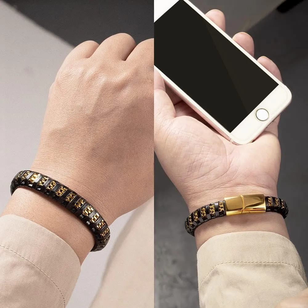 Premium Leather Bracelets for Men Black Leather Gold Plated Bracelets Braided Leather Wristbands Accessories Great Ideas for Men's Jewelry