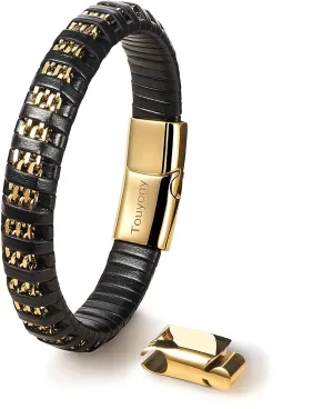 Premium Leather Bracelets for Men Black Leather Gold Plated Bracelets Braided Leather Wristbands Accessories Great Ideas for Men's Jewelry