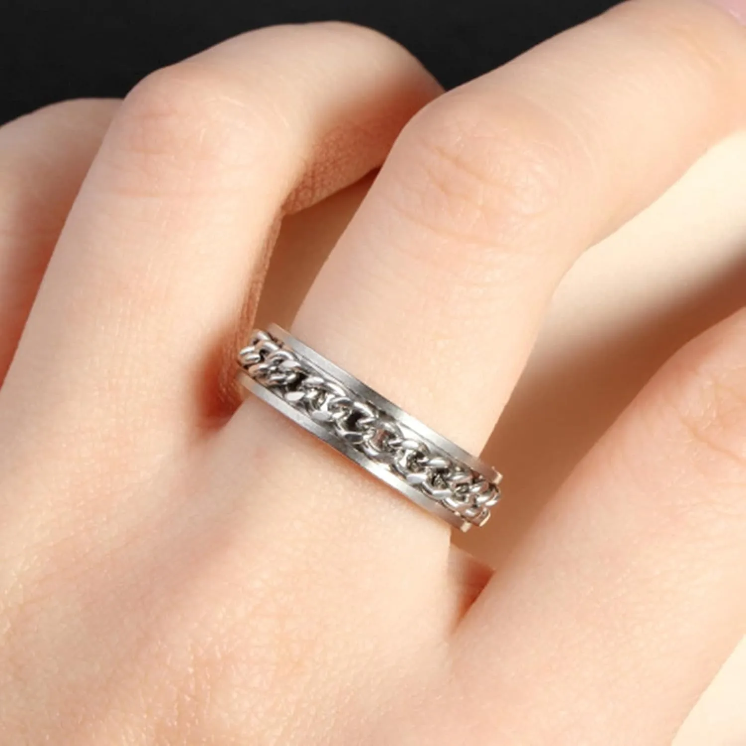 Promise Rings for Couples Silver Ring Chain, Stainless Steel Couple Rings