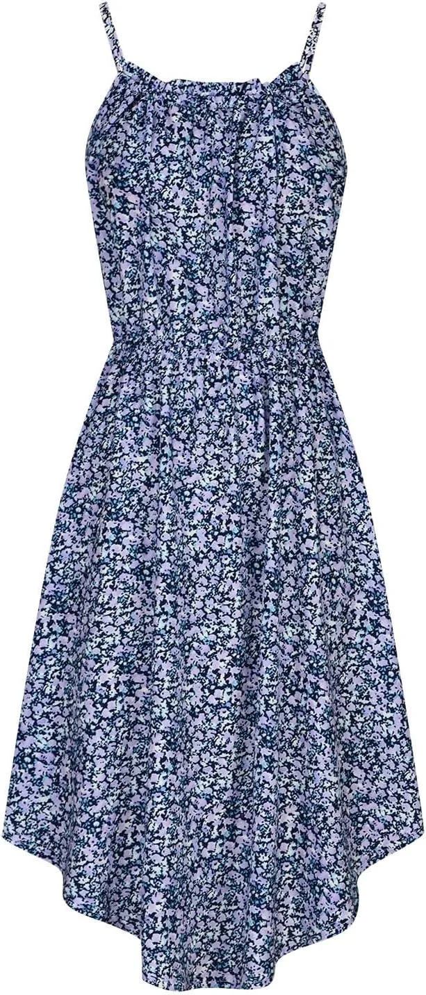 Qeaghou Women's Summer Sundress Sexy Sleeveless Halter Neck Boho Dress Cute Polka Dot High Side Ruffle Midi Dresses 2024