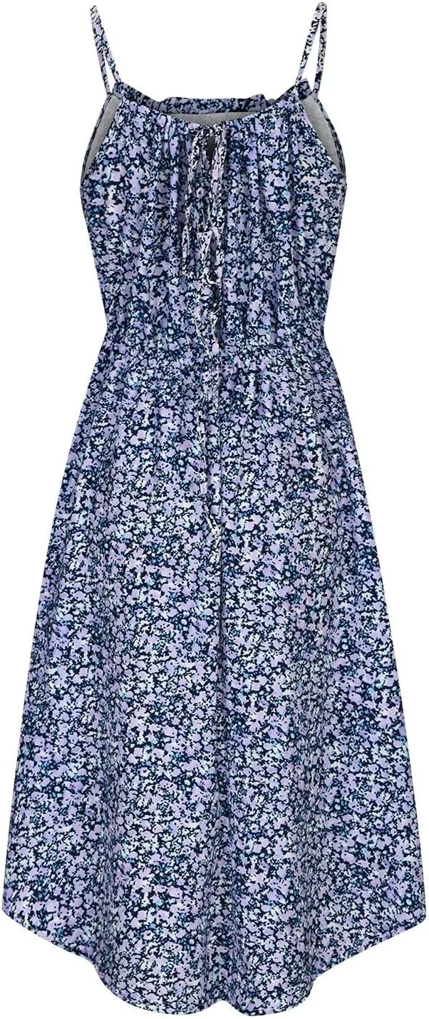 Qeaghou Women's Summer Sundress Sexy Sleeveless Halter Neck Boho Dress Cute Polka Dot High Side Ruffle Midi Dresses 2024