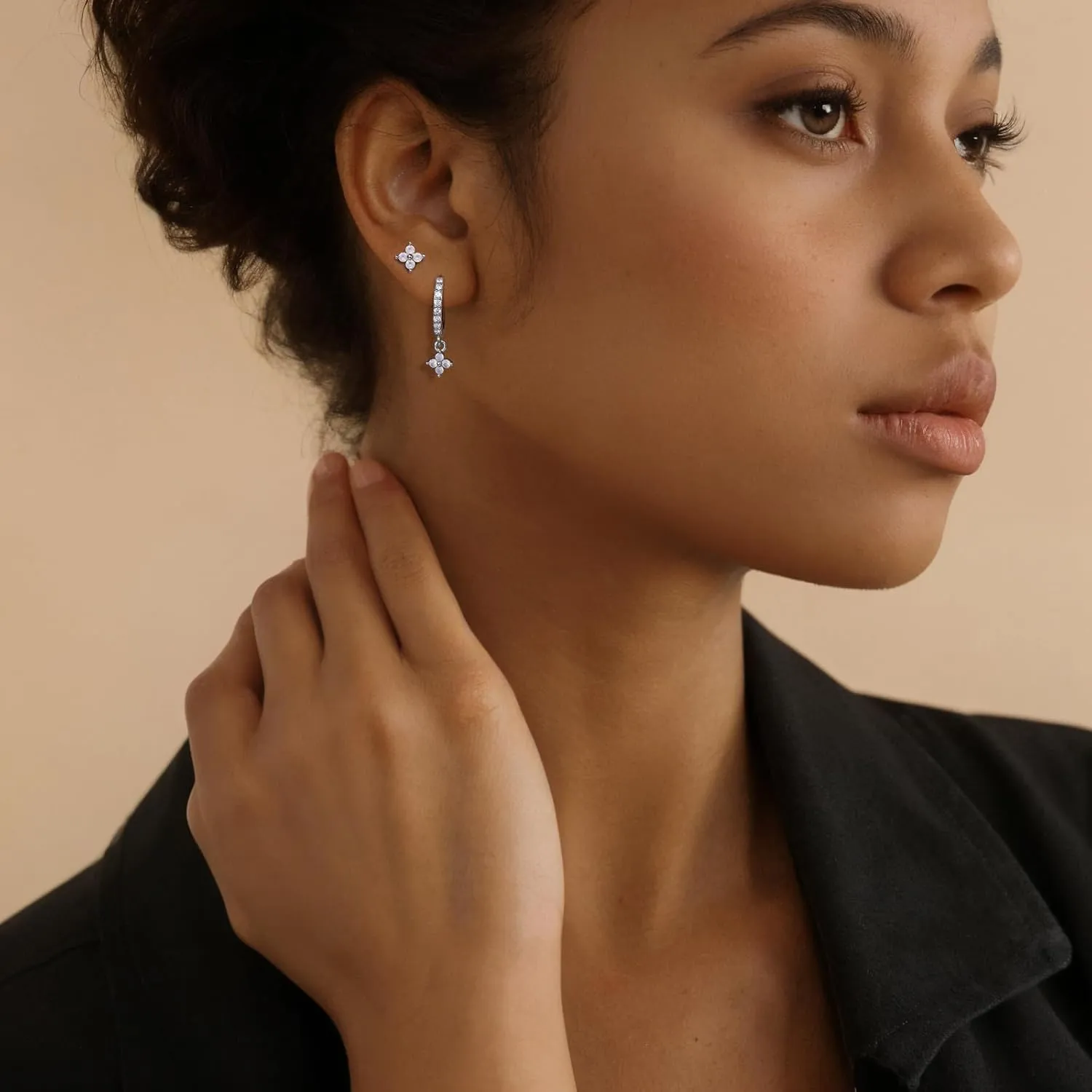QUINBY Dainty Opal Earrings Dangle Hoop Earrings For Women,Hypoallergenic Earring Sets For Multiple Piercing,14k Gold Plated Earring Stacks For Sensitive Ears