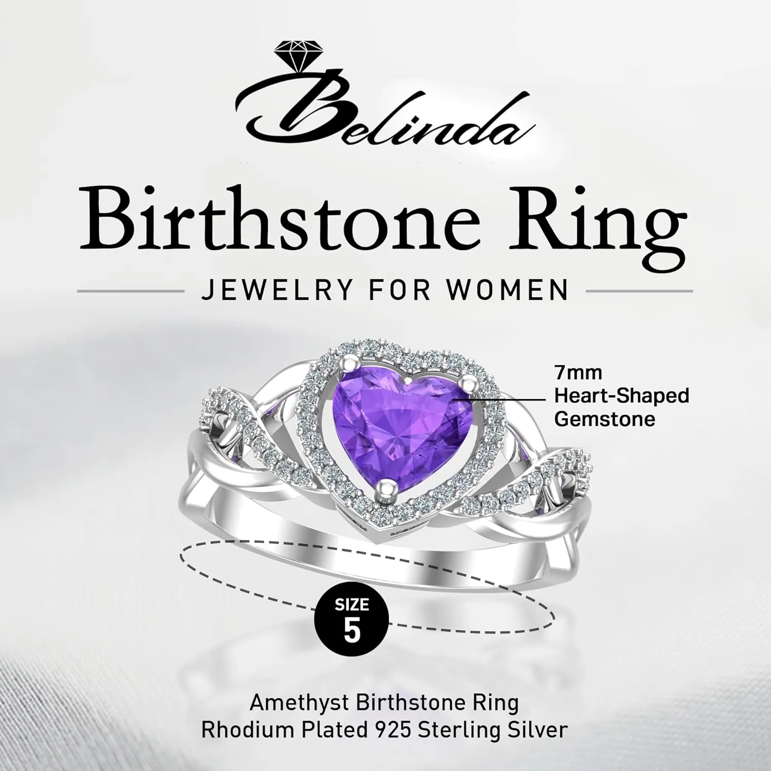 Real 925 Sterling Silver Rhodium Plated 7mm Heart Shaped Halo Birthstone 1.17 carats Solitaire Gemstone Luxury Jewelry Band Bridal Engagement Wedding Ring Gift for Women