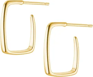 Reffeer 925 Sterling Silver Open Hoop Earrings for Women Teens Square Post Hoop Earrings Studs
