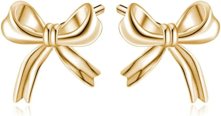 Reffeer Solid 925 Sterling Silver Bow Stud Earrings for Women Teens Small Ribbon Stud Earrings Bowknot