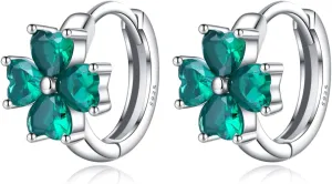 Reffeer Solid 925 Sterling Silver CZ Leaf Hoop Earrings Clover for Women Teens Shamrock Earrings Hoops Clover Leaves