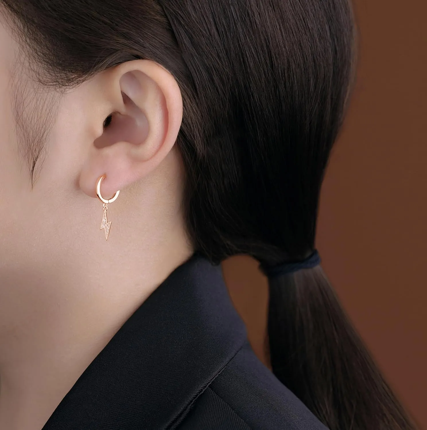 Reffeer Solid 925 Sterling Silver Lightning Bolt Drop Hoop Earrings for Women Teens CZ Lightning Bolt Hoop Earrings Huggie