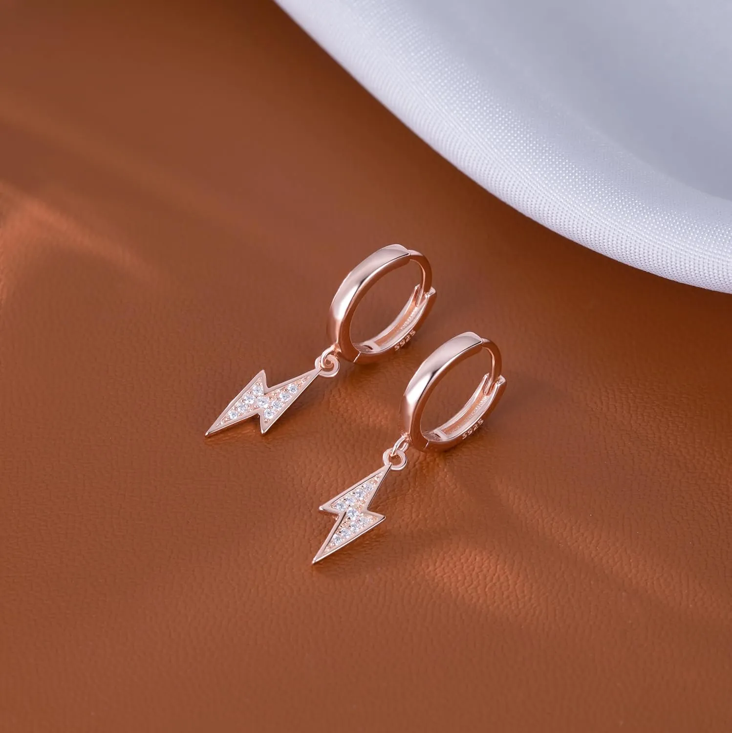 Reffeer Solid 925 Sterling Silver Lightning Bolt Drop Hoop Earrings for Women Teens CZ Lightning Bolt Hoop Earrings Huggie