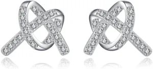 Reffeer Solid 925 Sterling Silver Love Knot Stud Earrings for Women Teens CZ Heart Knot Stud Earrings Mother's Day