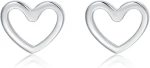 Reffeer Solid 925 Sterling Silver Open Heart Earrings Stud for Women Teens Cute Heart Stud Earrings Hypoallergenic