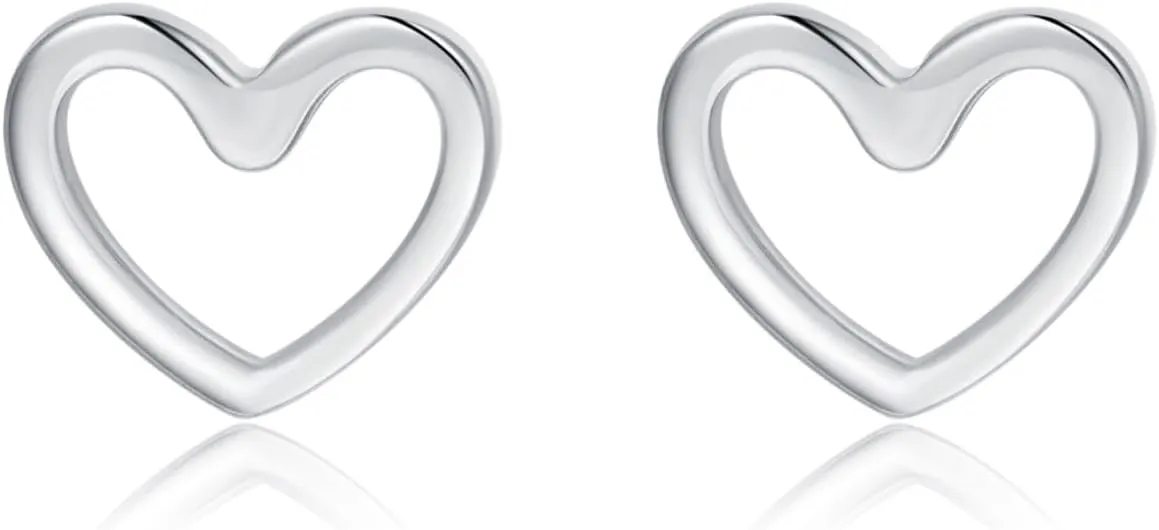 Reffeer Solid 925 Sterling Silver Open Heart Earrings Stud for Women Teens Cute Heart Stud Earrings Hypoallergenic