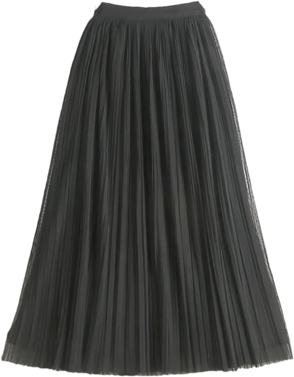 Reversible Tulle Midi Long Skirt Women Summer Solid High Waist Pleated Mid-Length Skirt Female