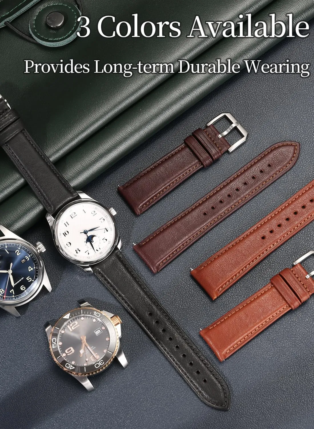 REZERO Quick Release Watch Bands, Italian Calfskin Watch Straps Replacement, Soft Leather Watch Bands for Men, Women 18mm 19mm 20mm 21mm 22mm 23mm 24mm