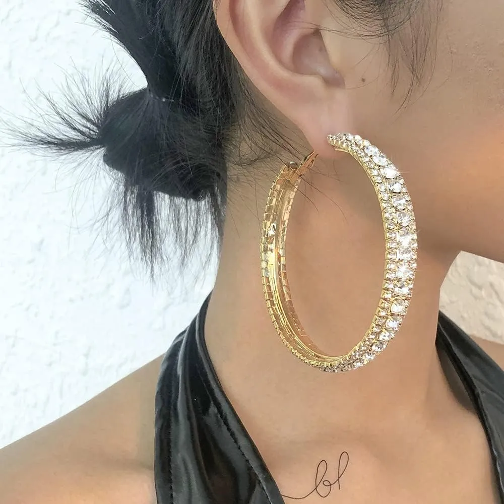 Rhinestone Hoop Earrings Large Hoop Earrings with Rhinestone Crystal Hoop Earrings Earrings on Party or Daily Wear for Women