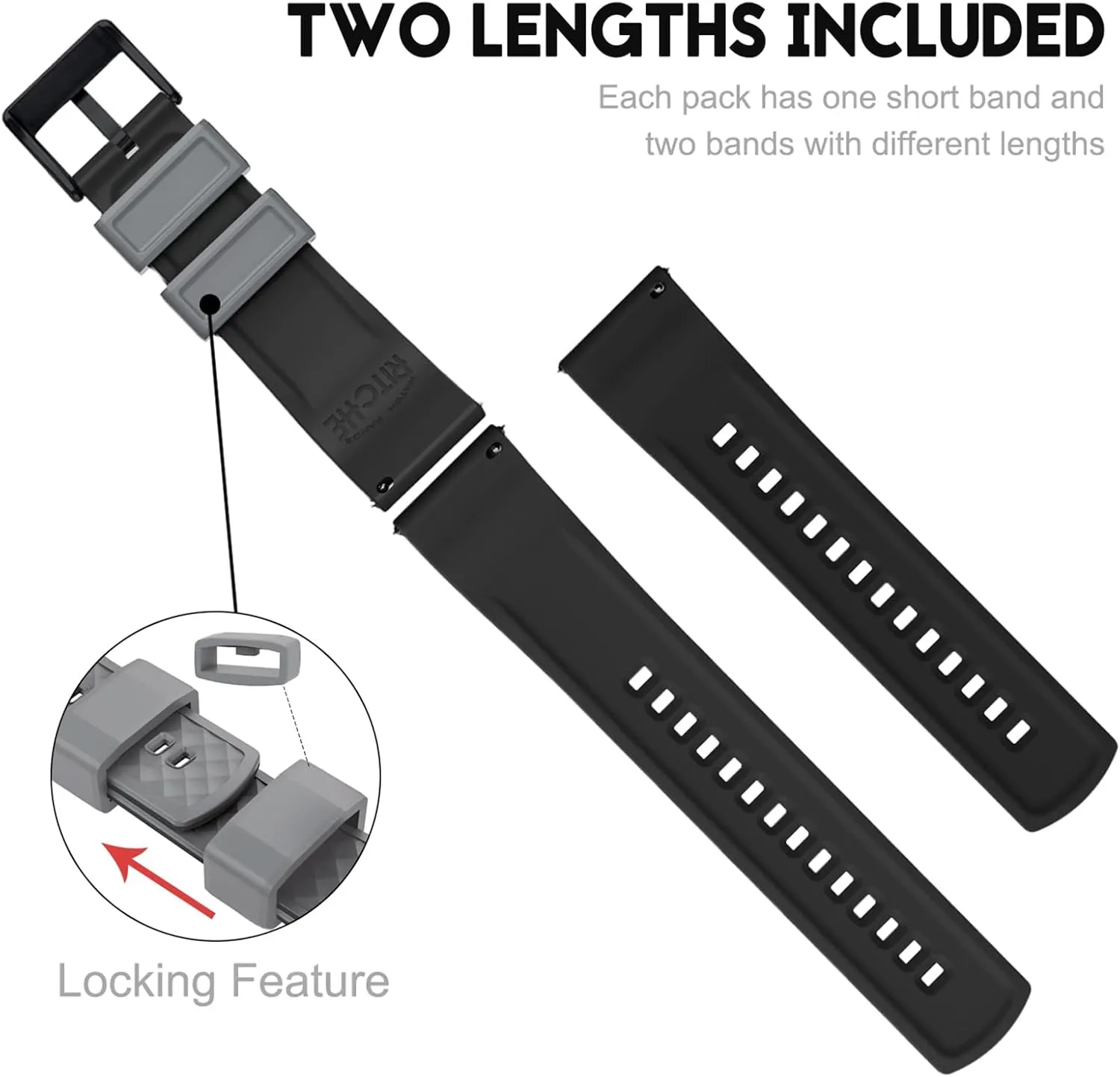 Ritche Christmas Gift Silicone Watch Bands 18mm 20mm 22mm 24mm Quick Release Rubber Watch Bands for Men, White Elephant Gifts, Stocking Stuffers For Men