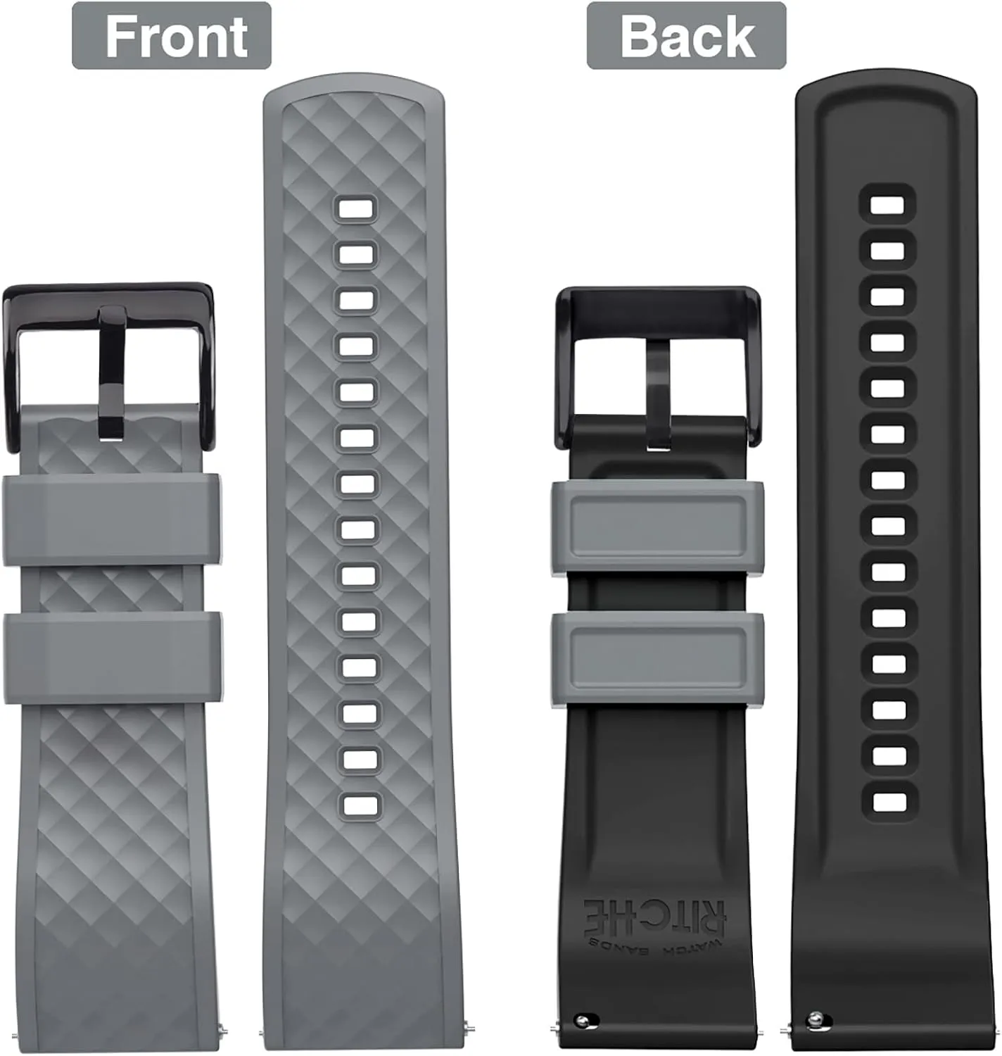 Ritche Christmas Gift Silicone Watch Bands 18mm 20mm 22mm 24mm Quick Release Rubber Watch Bands for Men, White Elephant Gifts, Stocking Stuffers For Men