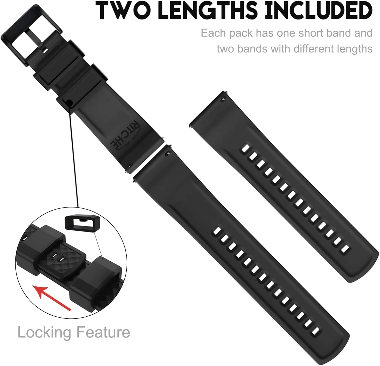 Ritche Christmas Gift Silicone Watch Bands 18mm 20mm 22mm 24mm Quick Release Rubber Watch Bands for Men, White Elephant Gifts, Stocking Stuffers For Men