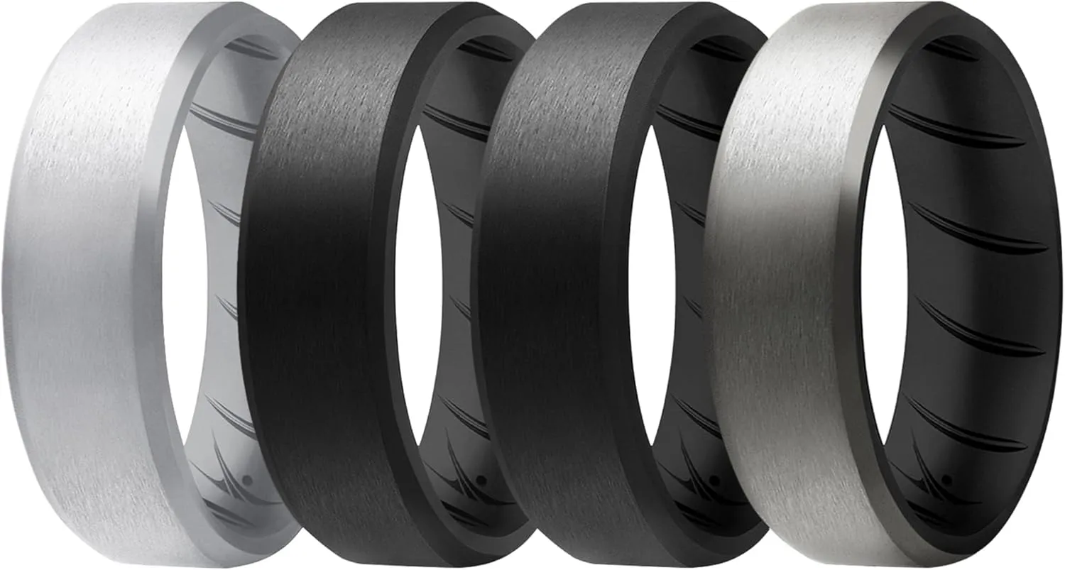 ROQ Men's Silicone Rings, Single Beveled Edge - Mens Silicone Wedding Band & Rubber Engagement Ring for Men - Breathable Comfort Fit Silicone Rings for Him